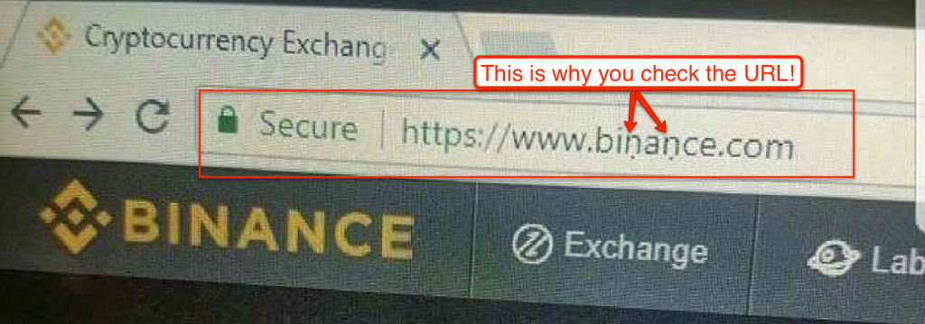 An example of a scam posing as binance.com