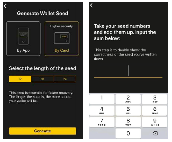 Generate wallet seed by Card and verify Checksum