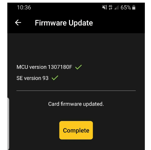 coolwallet firmware update completed